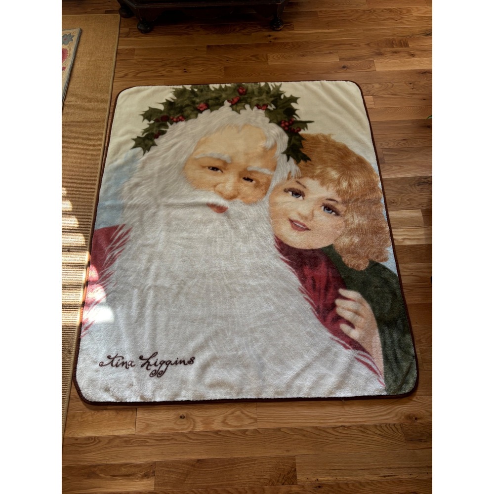 Tina Higgins Santa Claus and Girl Vintage Style Holiday Plush Throw Blanket 48in
